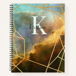 Blue Space Gold Glitter Sparkle Name Monogram Notebook