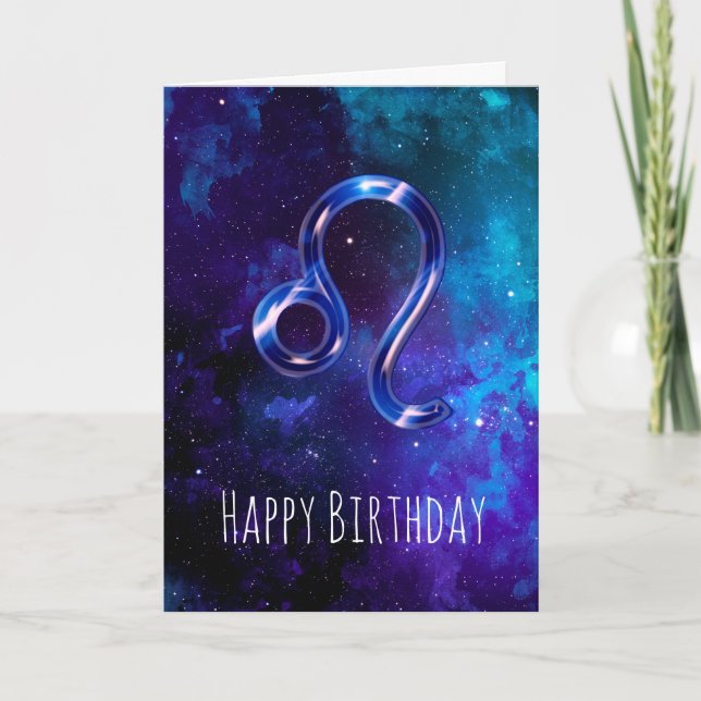 Blue Space Leo Birthday Card (Front)