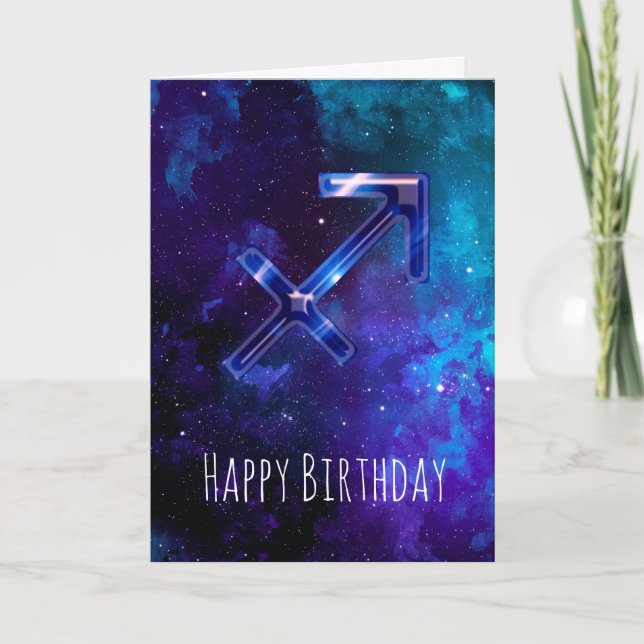 Blue Space Sagittarius Birthday Card (Front)