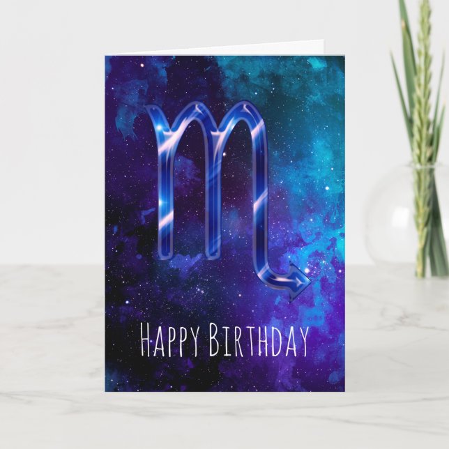 Blue Space Scorpio Birthday Card (Front)