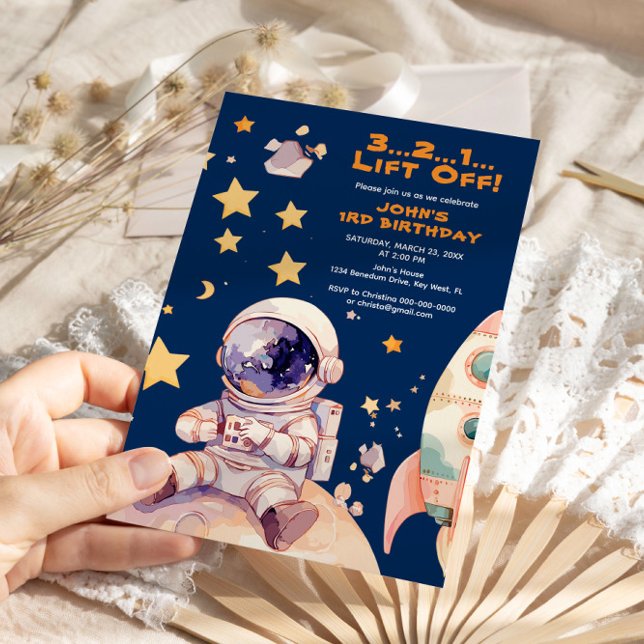 Blue Space Star Cosmos Astronaut birthday Invitation (Creator Uploaded)