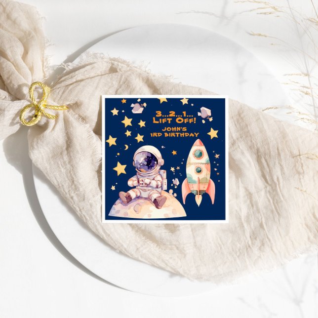 Blue Space Stars & Astronauts Kids birthday party Napkin (Creator Uploaded)