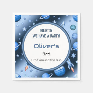 Blue Space Theme Rocket & Planets Kids Party Napkin