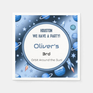 Blue Space Theme Rocket & Planets Kids Party  Napkin