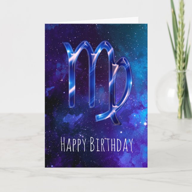 Blue Space Virgo Birthday Card (Front)