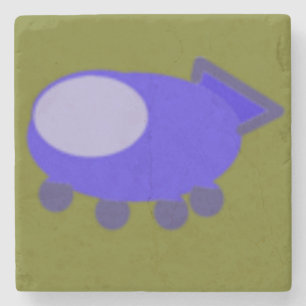 Blue Spaceship on Green Background Stone Coaster