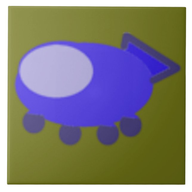 Blue Spaceship on Green Ceramic Tile (Front)