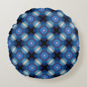 Blue Spacey Geometric Round Cushion
