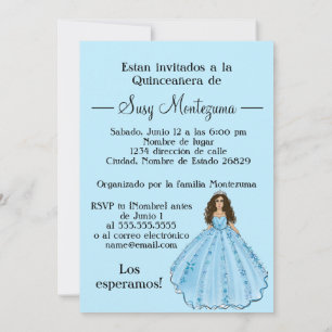 Blue Spanish Quinceañera Mis Quince Invitation