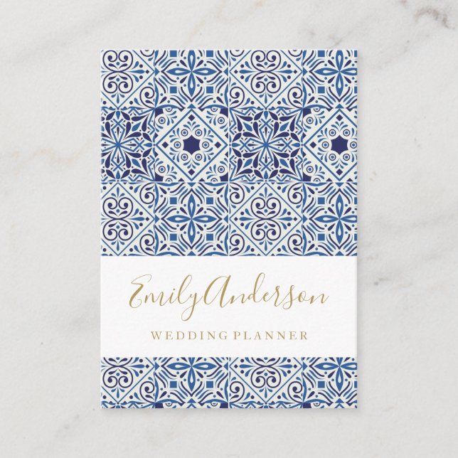 Blue Spanish tiles Hello card (Front)