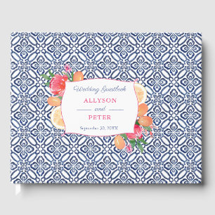 Blue Spanish Tiles With Citrus Oranges Wedding Guest Book