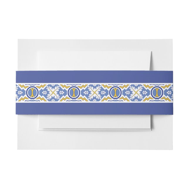 Blue Spanish Wedding Mexican Talavera  Invitation Belly Band (Front Example)