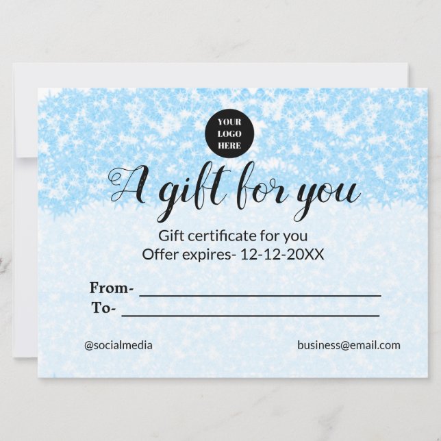 blue sparkle add logo text name a gift certificate (Front)