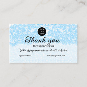 blue sparkle add logo text thank you discount  business card