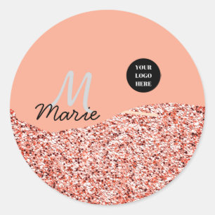 blue sparkle add logo text thank you discount classic round sticker