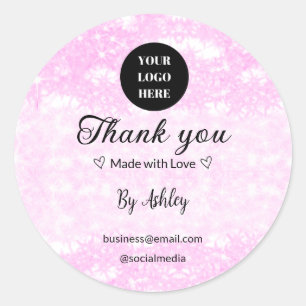 blue sparkle add logo text thank you discount classic round sticker