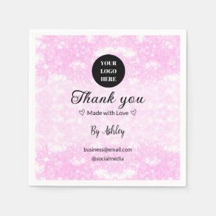 blue sparkle add logo text thank you discount napkin