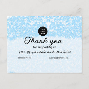 blue sparkle add logo text thank you discount postcard