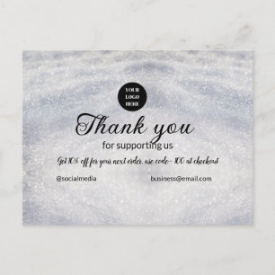 blue sparkle add logo text thank you discount postcard