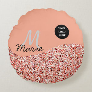 blue sparkle add logo text thank you discount  round cushion
