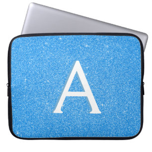 Blue Sparkle and Glitter Monogram Laptop Sleeve