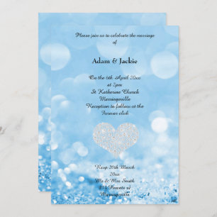 BLUE SPARKLE BOKEH BUBBLE PRINT WEDDING INVITATION