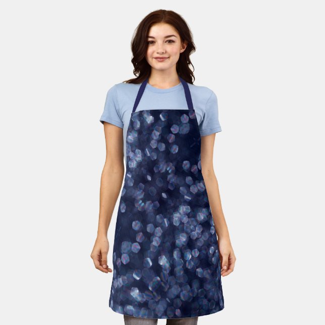 Blue Sparkle Bokeh Lights Apron (Worn)