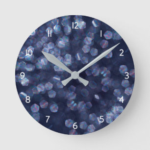 Blue Sparkle Bokeh Lights Round Clock