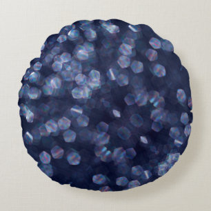 Blue Sparkle Bokeh Lights Round Cushion