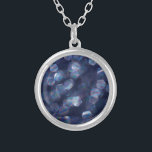 Blue Sparkle Bokeh Lights Silver Plated Necklace<br><div class="desc">Abstract midnight blue coloured bokeh sparkle display. Elegant,  peaceful and sublime.</div>