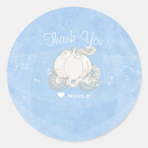 Blue Sparkle Carriage Cinderella Party Favour Classic Round Sticker