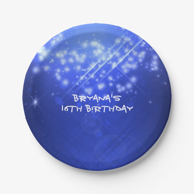 Blue Sparkle Club Vibe Birthday Party Plates (Front)