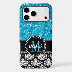 Blue Sparkle Glitter, Damask, Girly Mobile