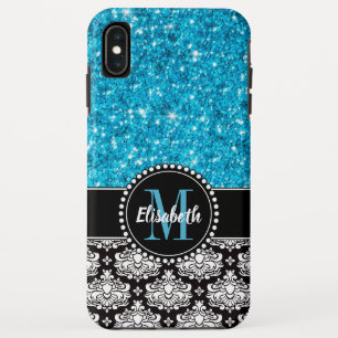 Blue Sparkle Glitter, Damask, Girly Mobile iPhone XS Max Case