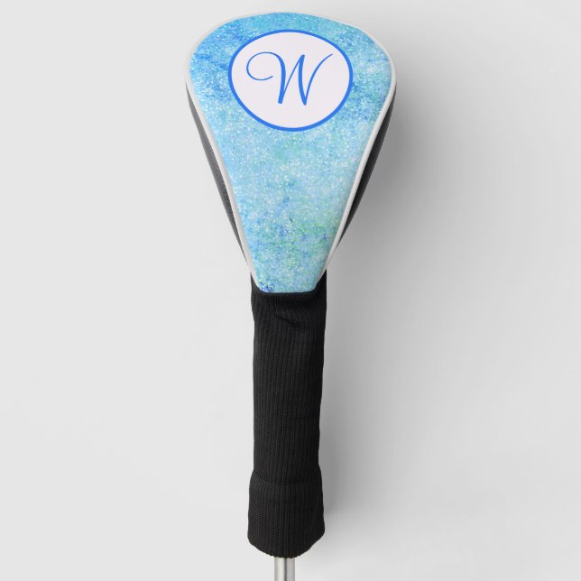 Blue Sparkle Glitter Elegant Monogram Golf Head Cover (Front)
