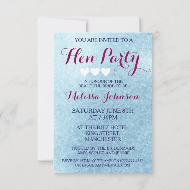 Blue Sparkle Hen Party Invitation (Front)