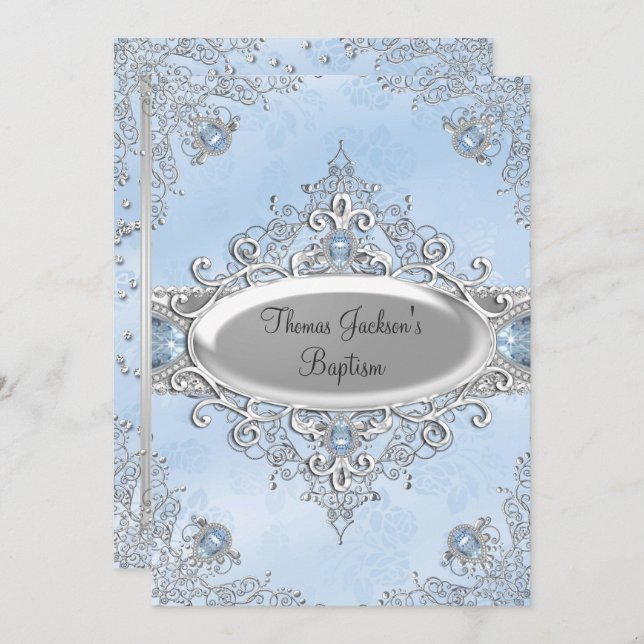 Blue Sparkle Jewel Baptism/Christening Invitation (Front/Back)