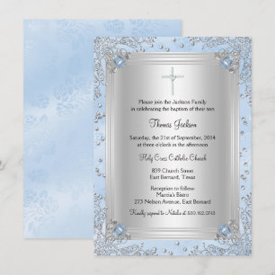 Blue Sparkle Jewel Baptism/Christening Invite