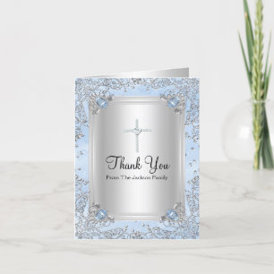 Blue Sparkle Jewel Baptism Thank You Card