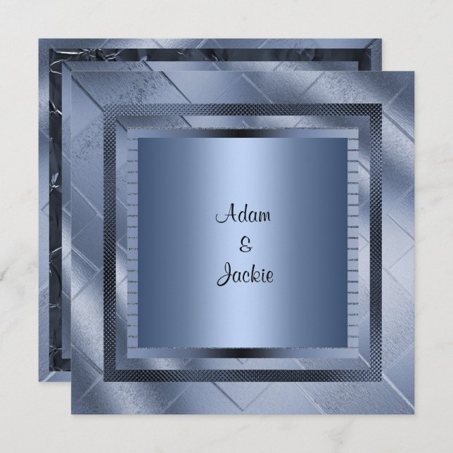 BLUE SPARKLE LAYERED ELEGANT WEDDING INVITATION (Front/Back)