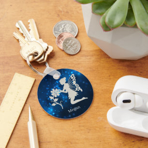 Blue Sparkle Lights Silver Fairy Key Ring