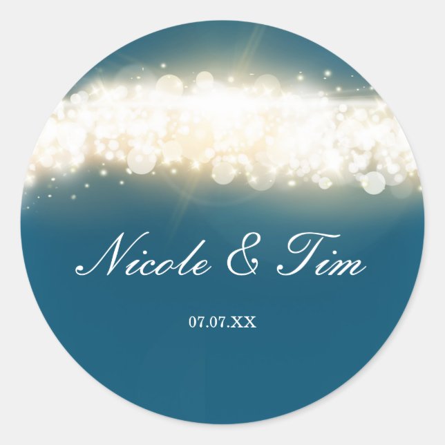 Blue Sparkle Lights Sky Blast Favour Stickers (Front)