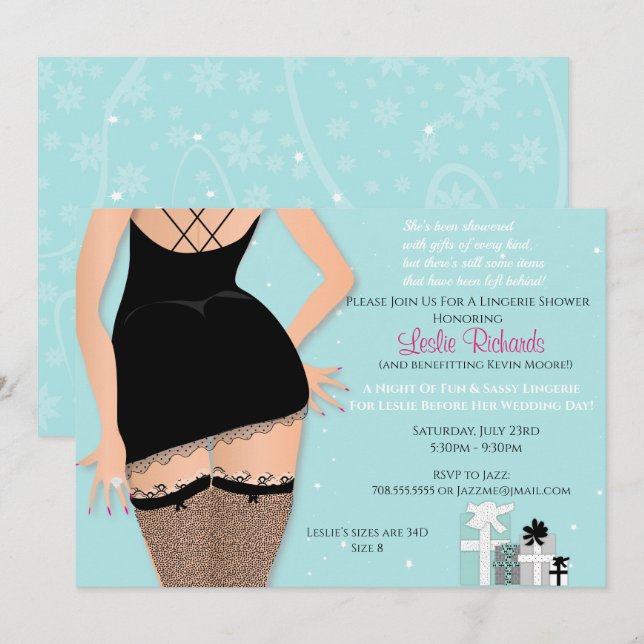 Blue Sparkle Lingerie Bridal Shower Invitation (Front/Back)