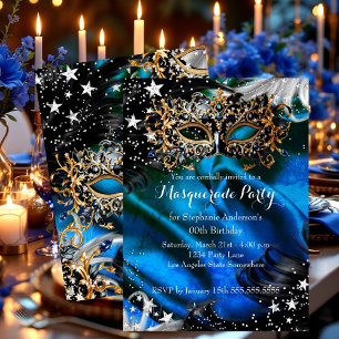 Blue Sparkle Magical Night Masquerade Party Invitation