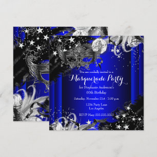 Blue Sparkle Magical Night Masquerade Party Invitation