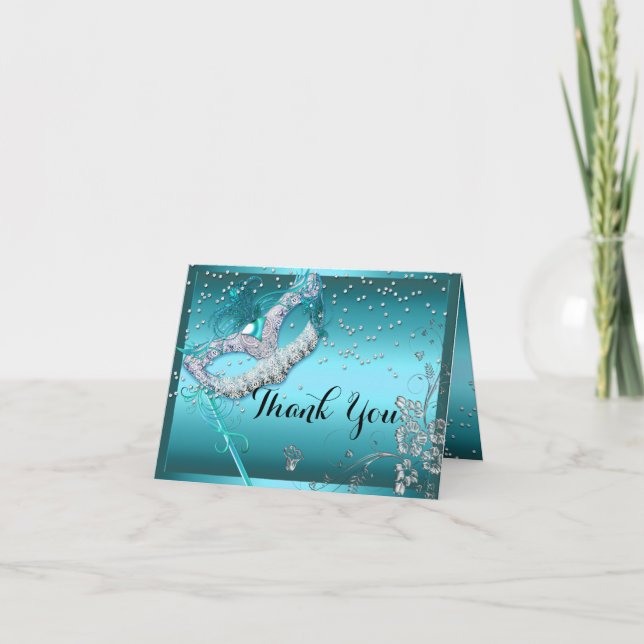 Blue Sparkle Masquerade Thank You Card (Front)