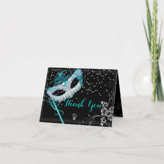Blue Sparkle Masquerade Thank You Card