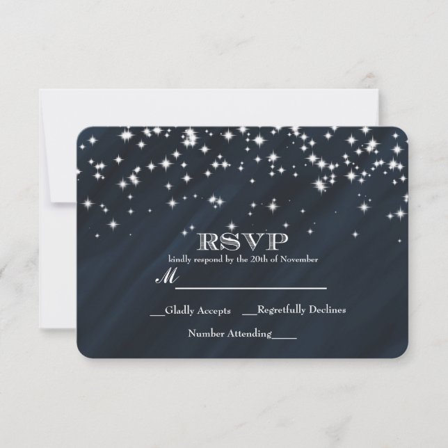 Blue & Sparkle Stars Elegant Glamour RSVP Card (Front)
