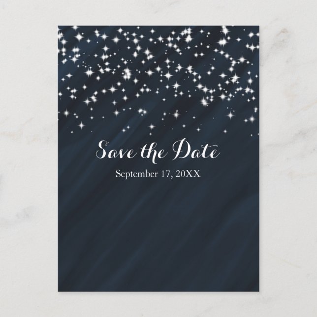Blue & Sparkle Stars Elegant Glamour Save The Date Announcement Postcard (Front)