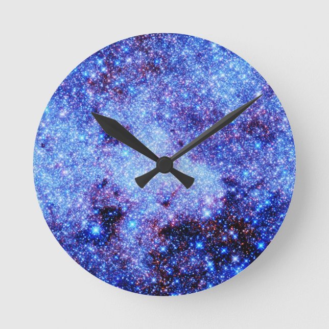 Blue Sparkle Stars Round Clock (Front)